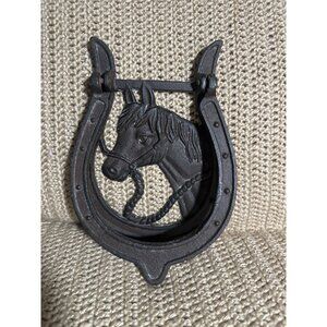 Cast Iron Horse Head Door Knocker Rustic Horseshoe Design Western Decor